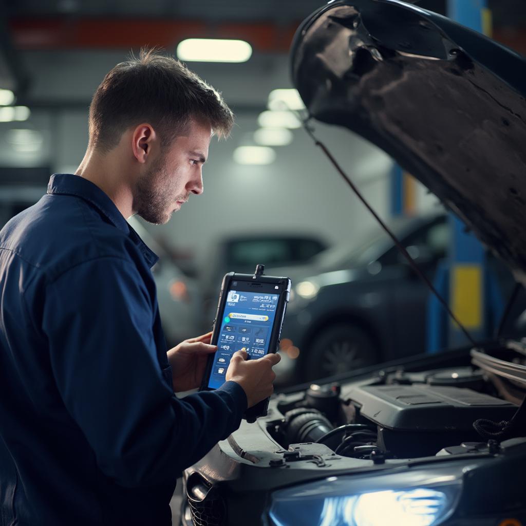 Mechanic Using an Advanced OBD2 Scanner