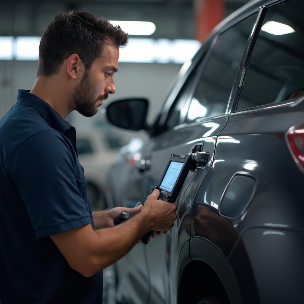 Mechanic Using Advanced OBD2 Scanner on a 2015 Toyota Highlander