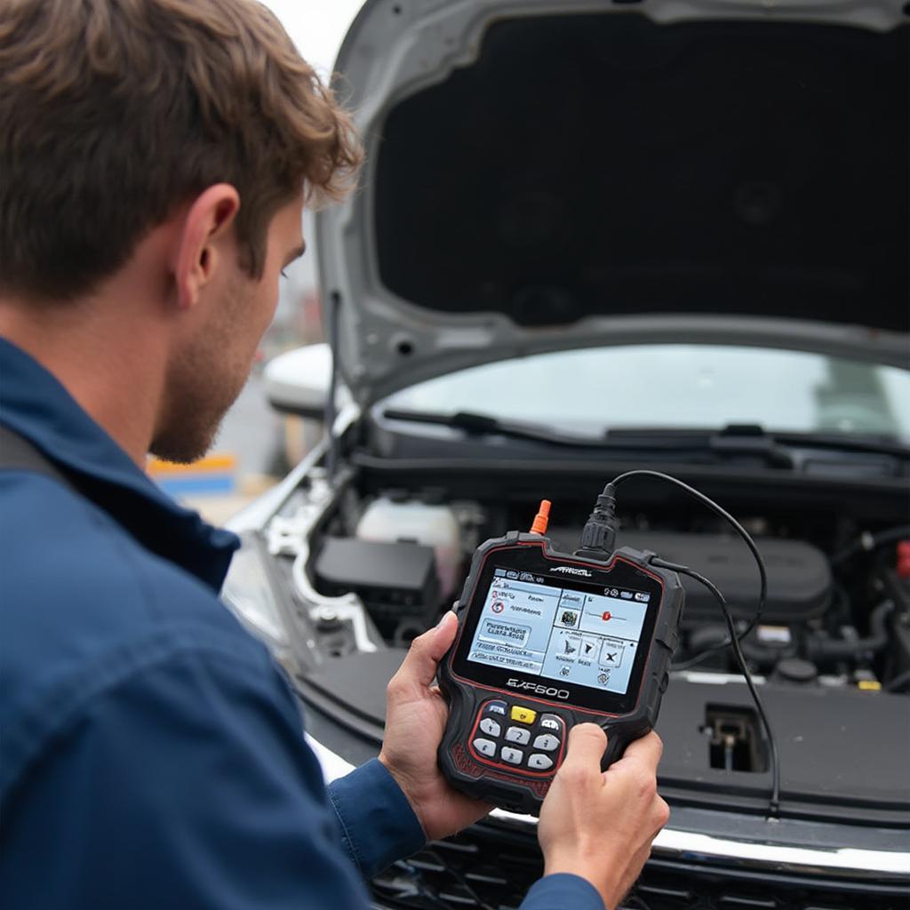 Mechanic Using Ancel FX6000 to Diagnose Car Problem