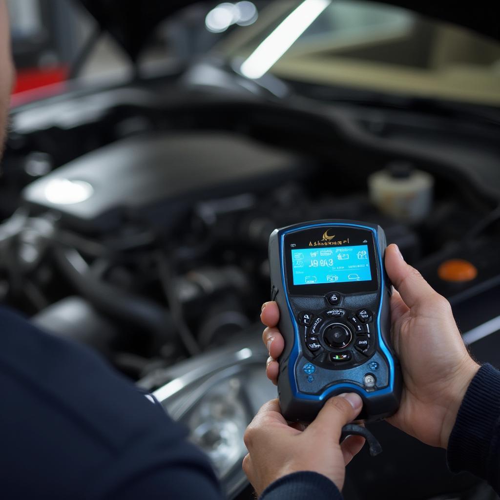 Mechanic Using AstroAI OBD2 Scanner on Porsche Boxster Engine