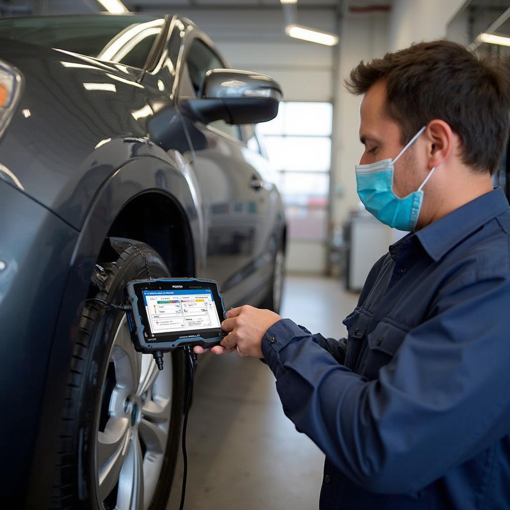 Mechanic Using Autel MaxiSys Pro MS908 OBD2 Scanner