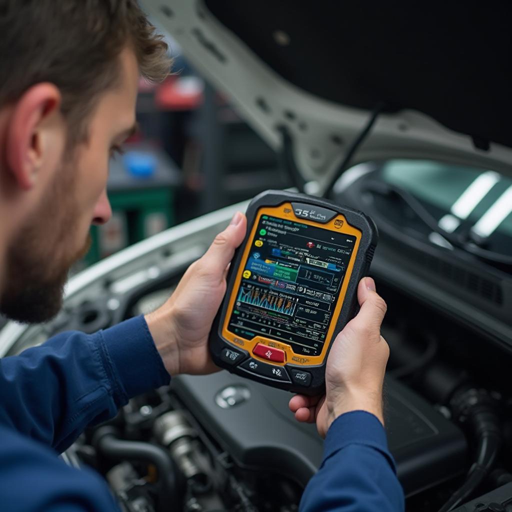 Mechanic Using an Auto OBD2 Reader to Diagnose Car Problems