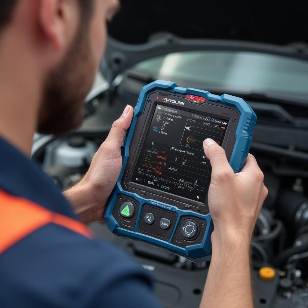 Mechanic Using Autolink AL519 OBD2 Scanner