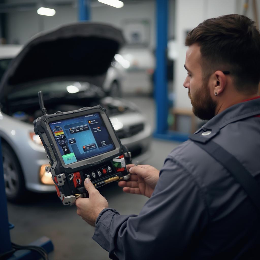 Mechanic Using BAFX Wifi OBD2 for Diagnostics