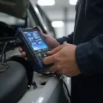 Mechanic Using Bfax OBD2 Scanner