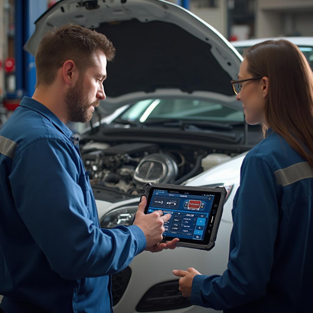 Mechanic using BlueDriver on a Customer Car