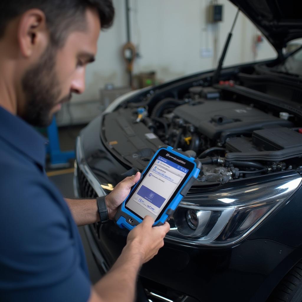 Mechanic Using Bluedriver to Diagnose Car Problem