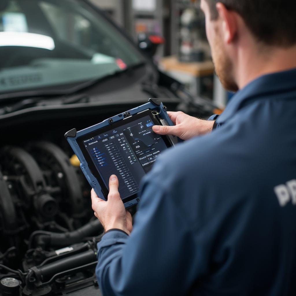 Mechanic Using a Bluetooth OBD2 Scan Tool