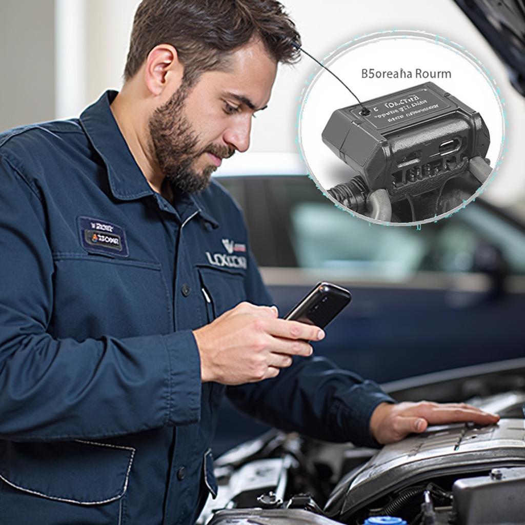 Mechanic Using a Bluetooth OBD2 Scanner to Diagnose Car Problems