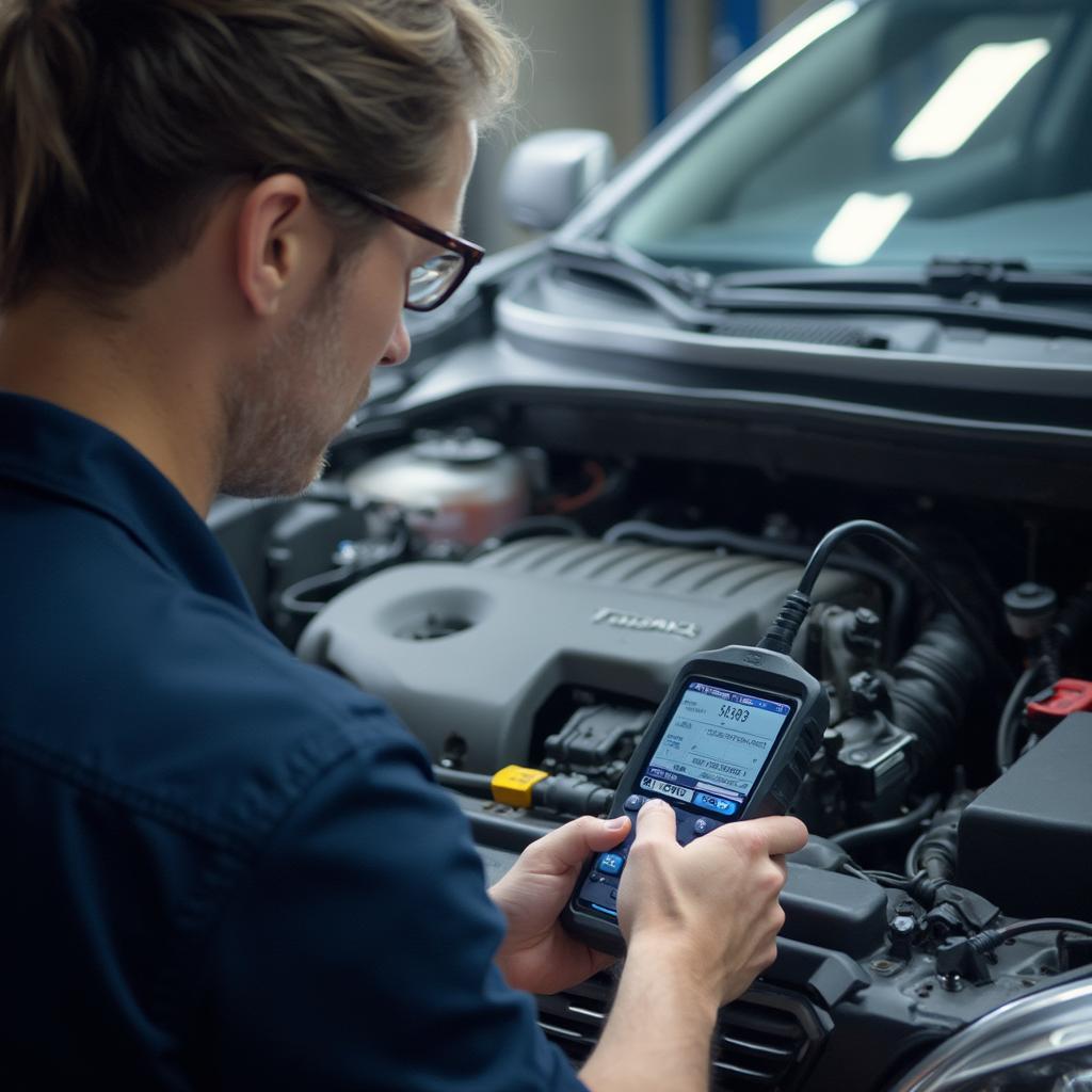 Mechanic Using the Blusmart OBD2 Scanner on a Car