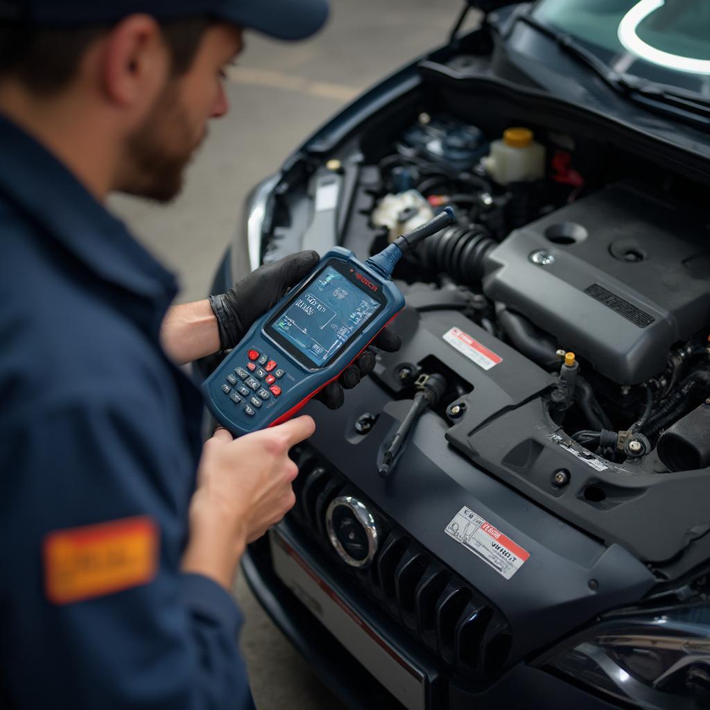 Mechanic Using Bosch ProGrade OBD2 for Engine Diagnostics