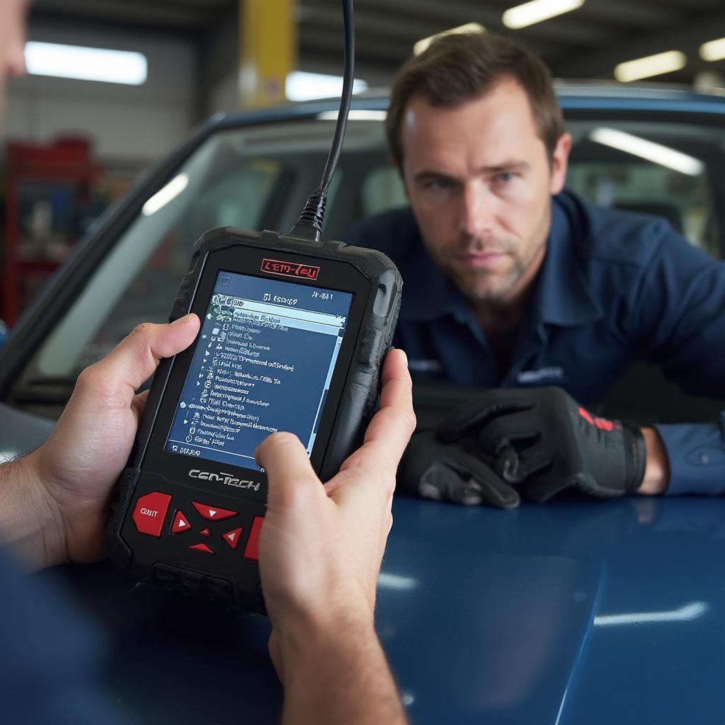 Mechanic Using Cen-Tech OBD2 Scanner on a 99 Volkswagen Golf