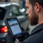 Mechanic Using Centech OBD2 Scanner to Diagnose Car Problem