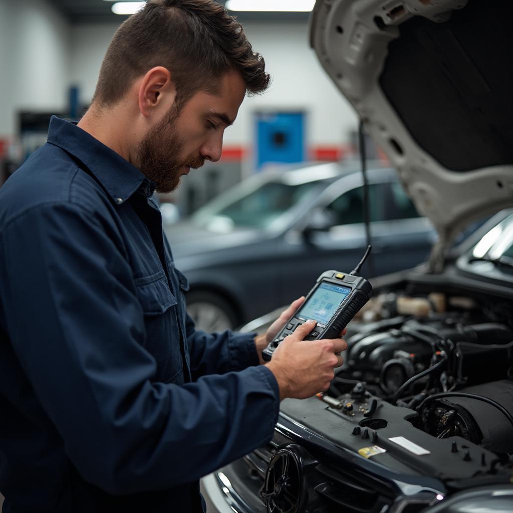 Mechanic Using Craftsman 20890 OBD2 Scanner