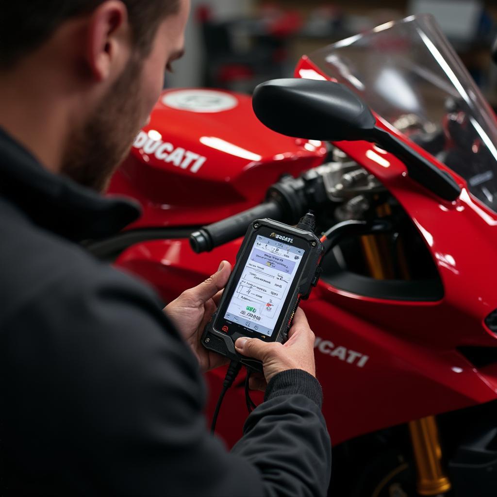 Mechanic Using Ducati Diagnostic Tool