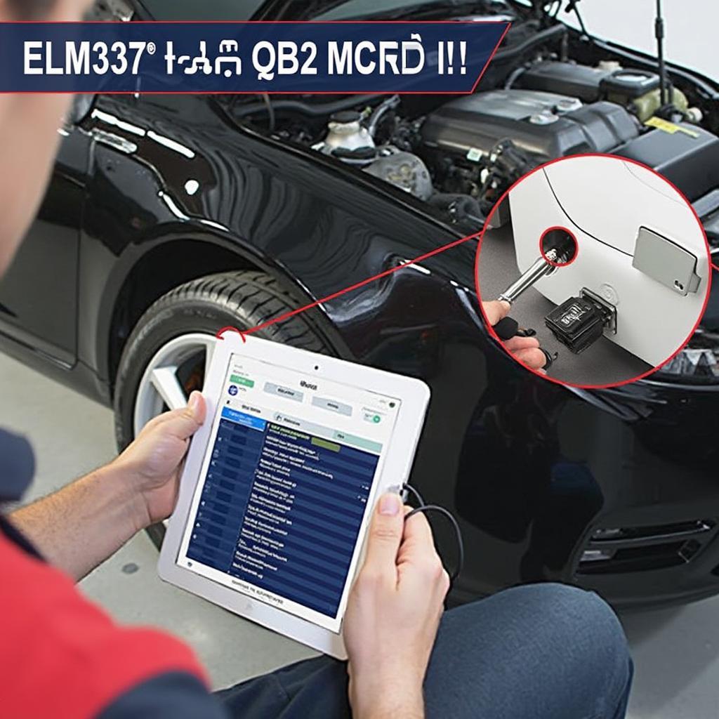 Mechanic Using ELM327 Bluetooth OBD2 Scanner on Car