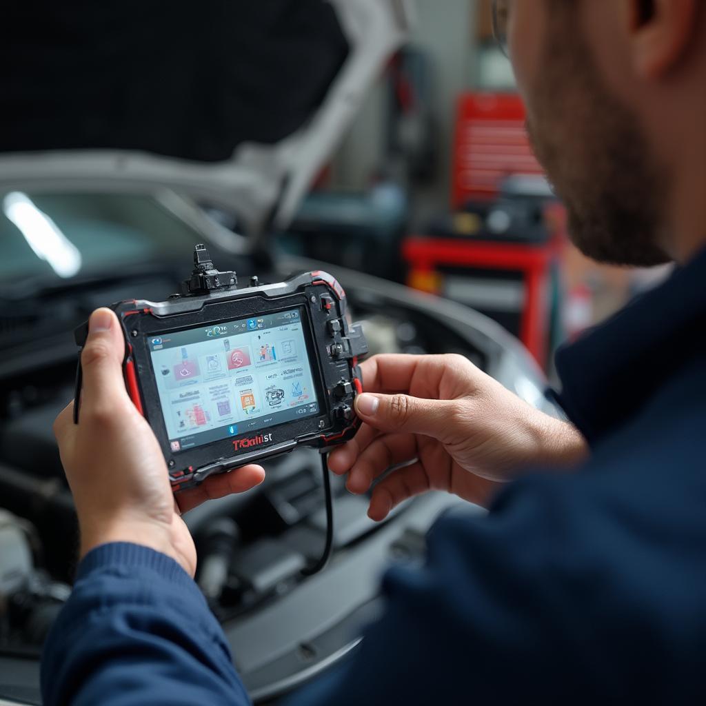 Mechanic Using ELM327 Bluetooth OBD2 V2.1