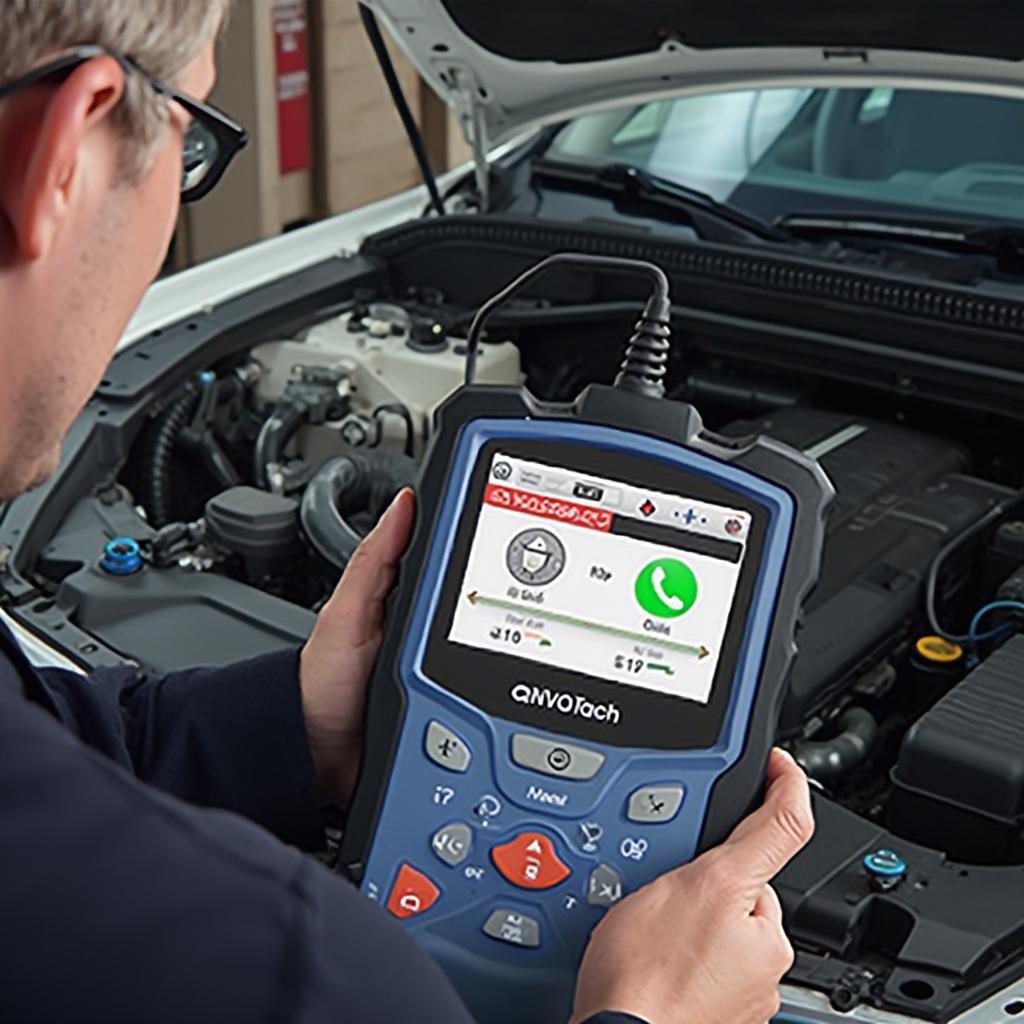 Mechanic Using ELM327 OBD2 Scanner for Car Diagnostics