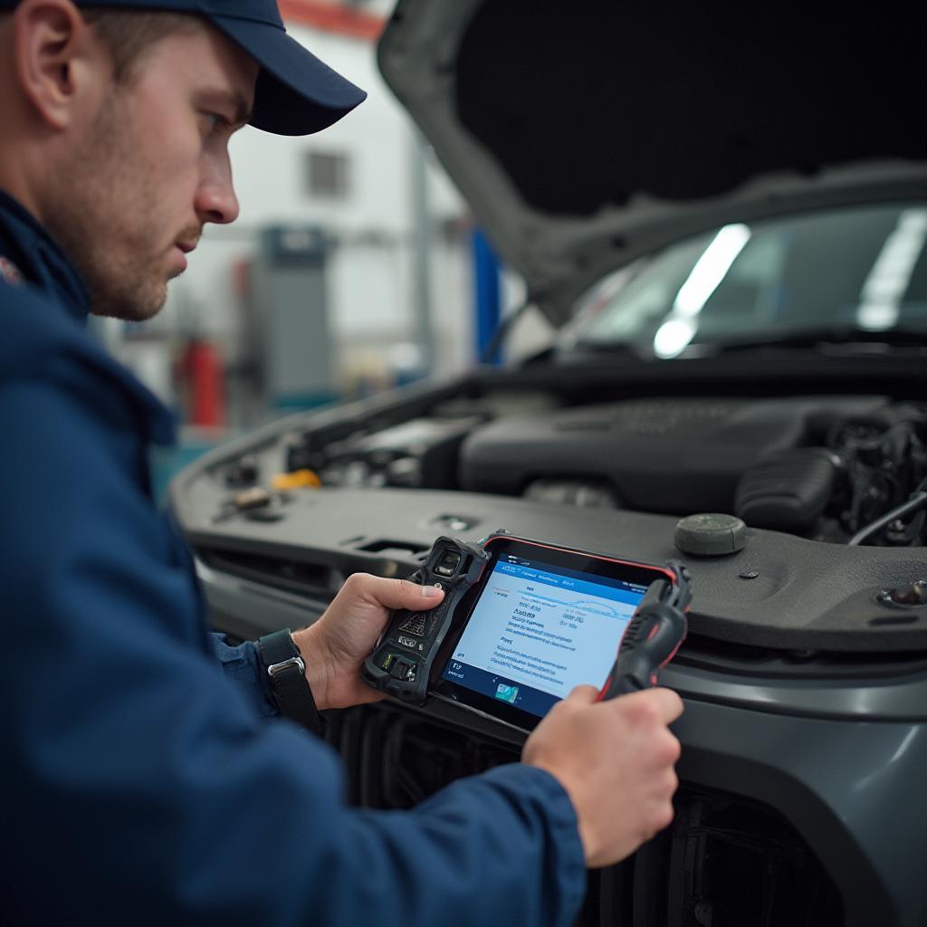 Mechanic Using ELM327 to Diagnose a Car