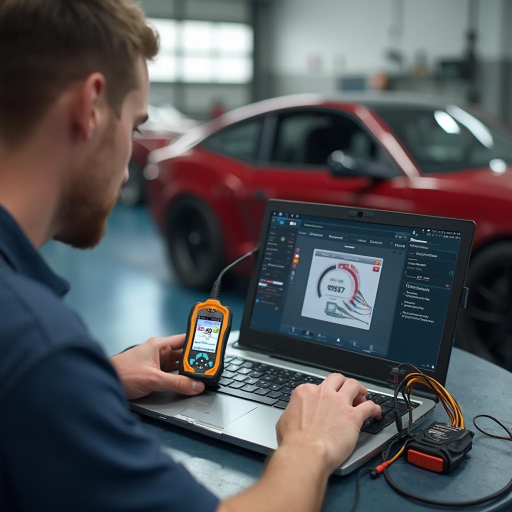 Mechanic using ELM327 to diagnose a car problem