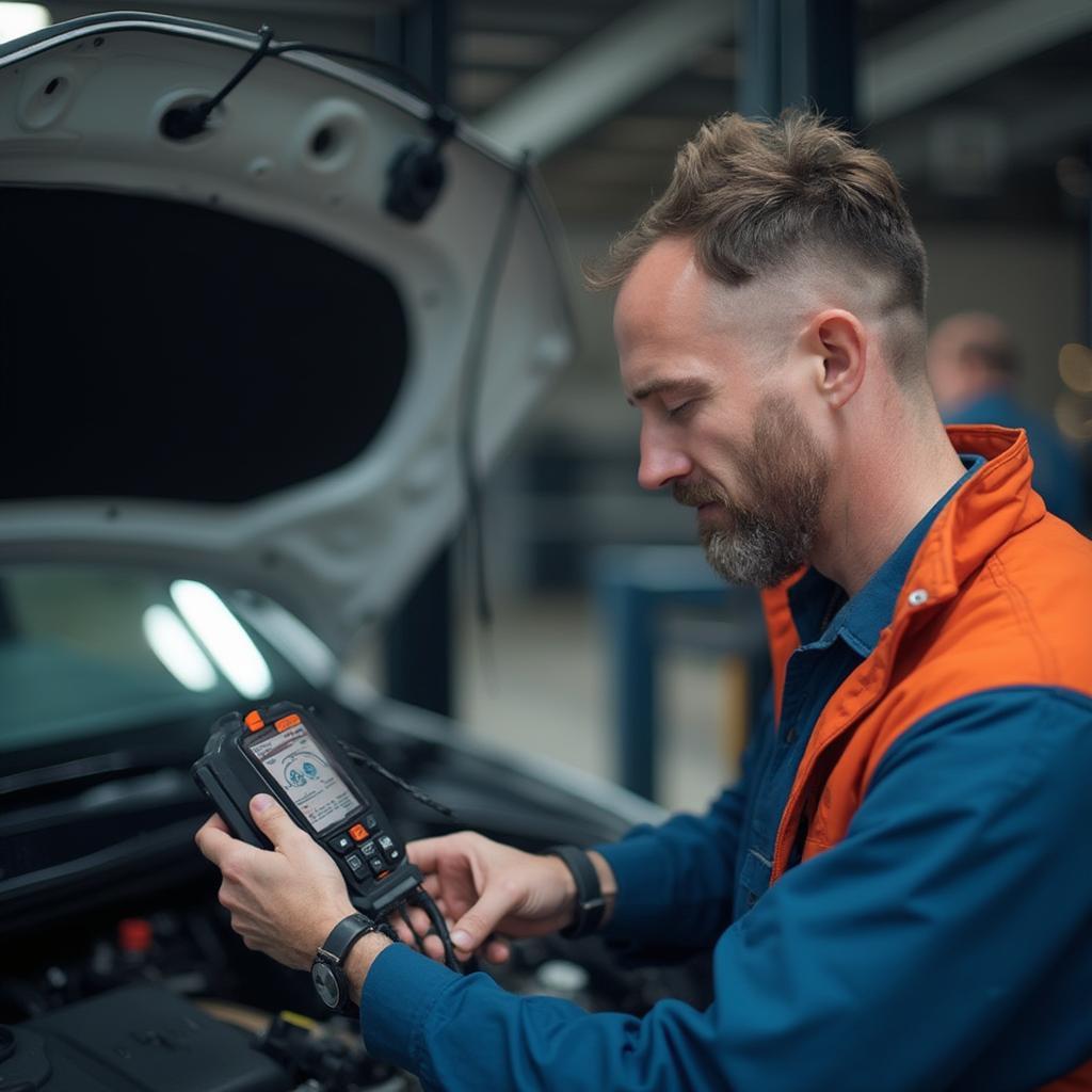 Mechanic Using FIXD to Diagnose Car Problem