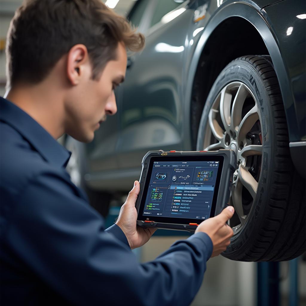 Mechanic Using the Foxwell NT630 Pro for Car Diagnostics