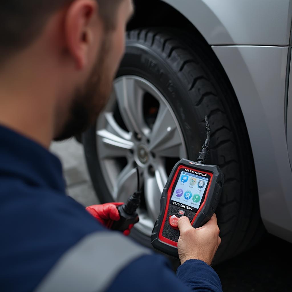 Mechanic Using Innova 3040 for Diagnostics