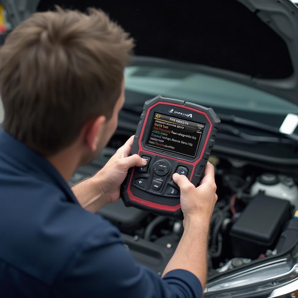 Mechanic using Innova OBD2 Scanner