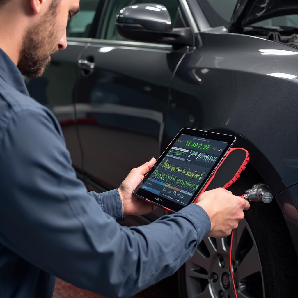 Mechanic Using JDiag Bluetooth OBD2 Scanner