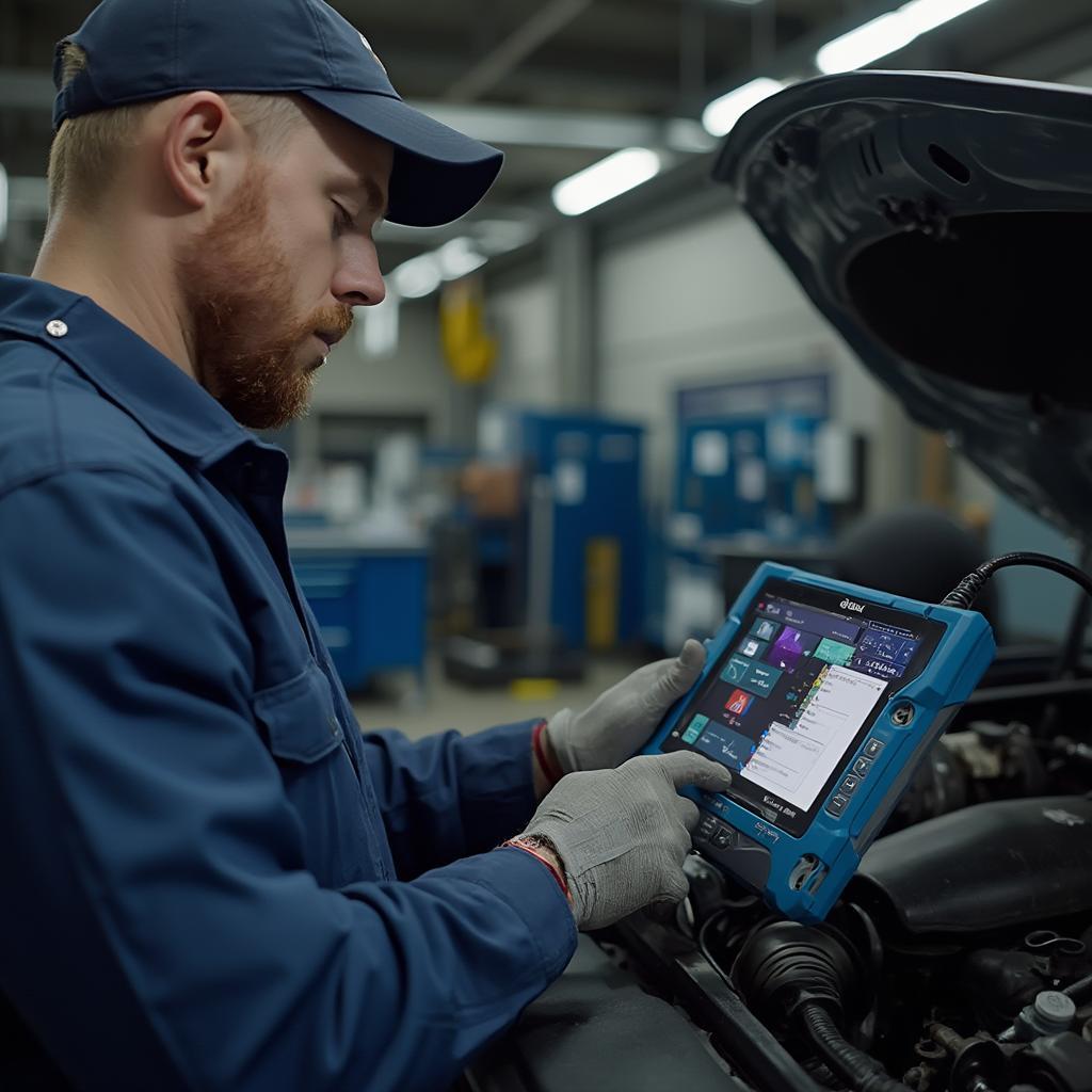 Mechanic Using Jethax OBD2 Scanner to Diagnose Car Issues