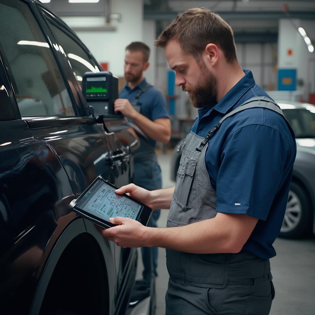 Mechanic Using a Kobra WiFi OBD2 Scanner to Diagnose a Car