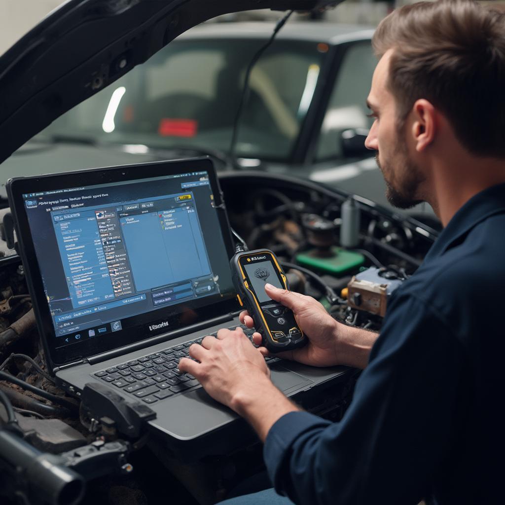 Mechanic Using a Laptop OBD2 Scanner