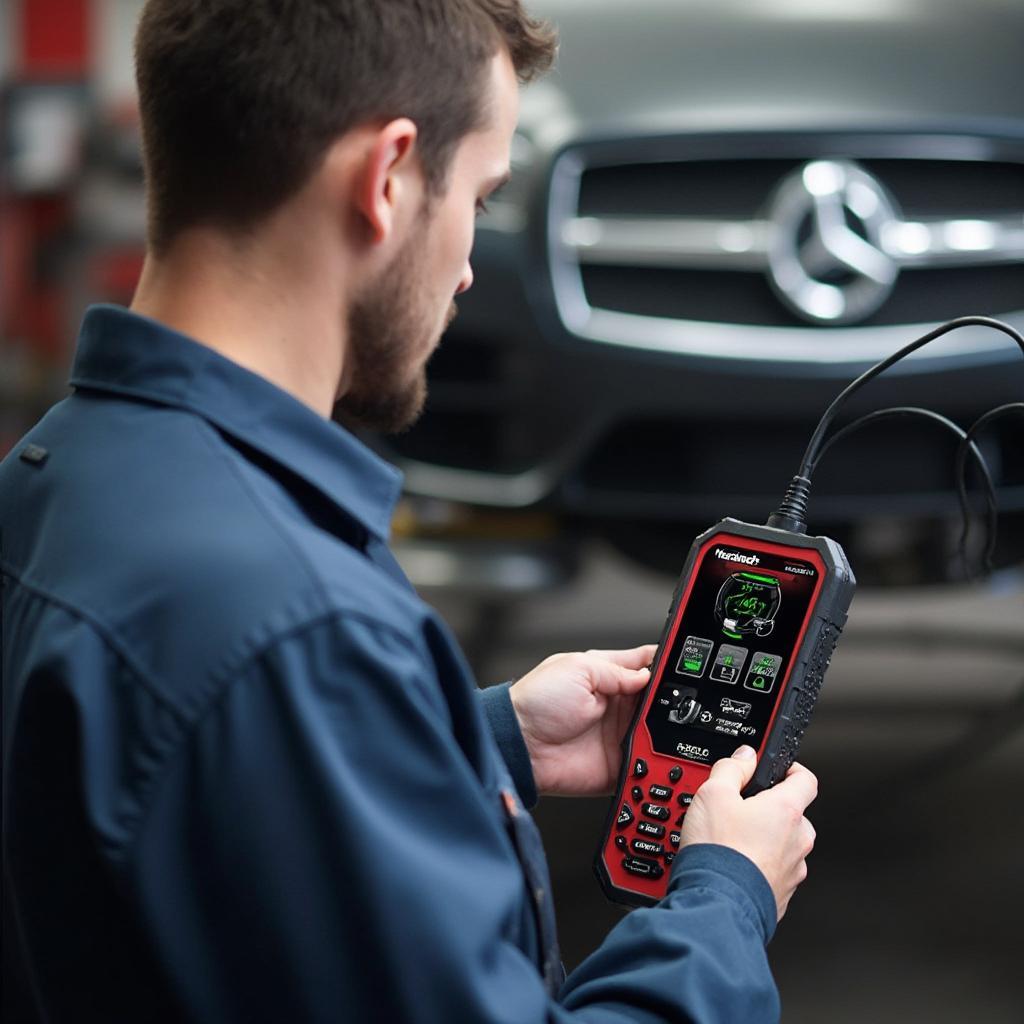 Mechanic Using Launch CRP123 OBD2 Scanner