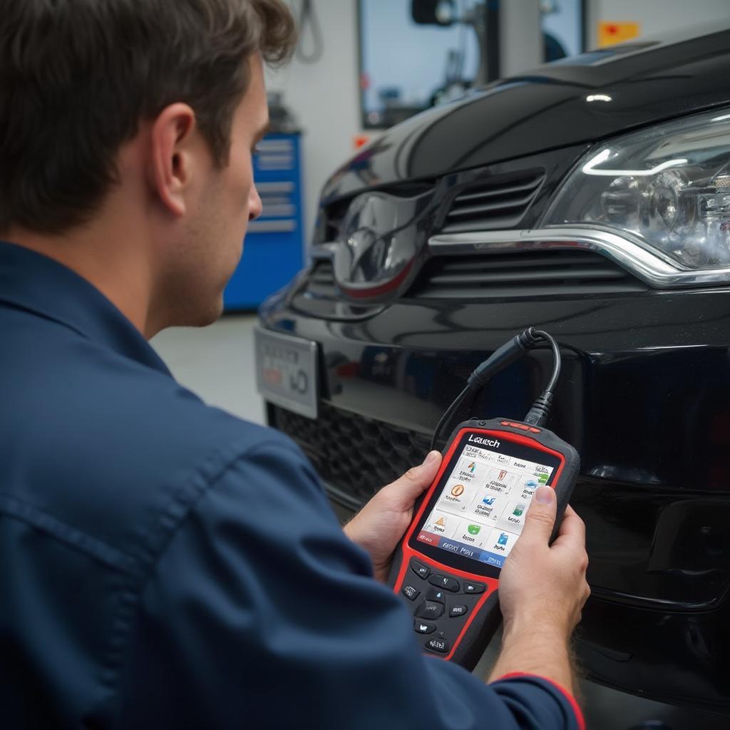 Mechanic Using Launch CRP429 OBD2 Scanner