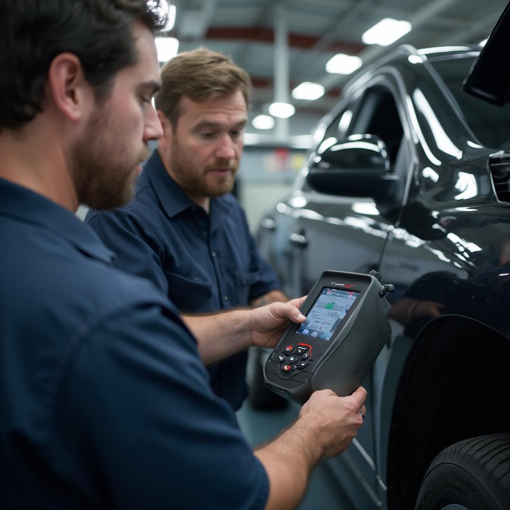 Mechanic Using a Lynx OBD2 Scanner in a Workshop