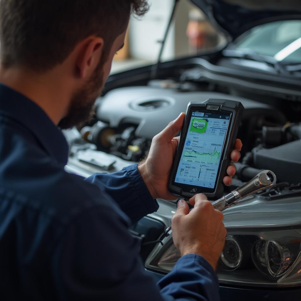 Mechanic Using Magiove OBD2 Scanner