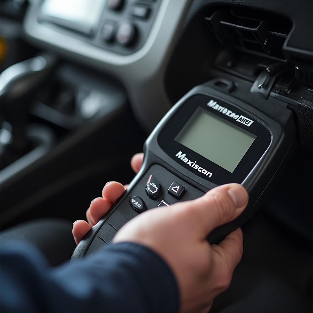 Mechanic Using Maxiscan OBD2 Scanner