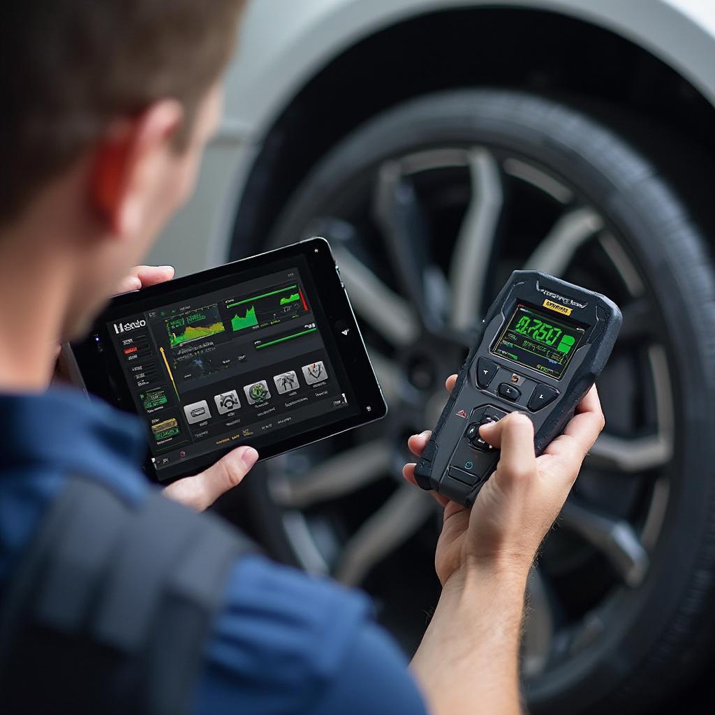 Mechanic Using Napa OBD2 Bluetooth Scanner