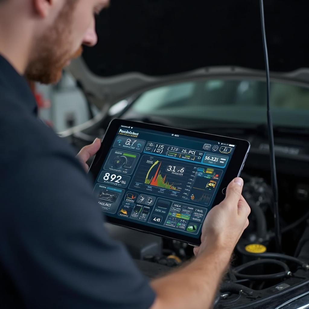 Mechanic Using an Advanced OBD2 App for Diagnostics