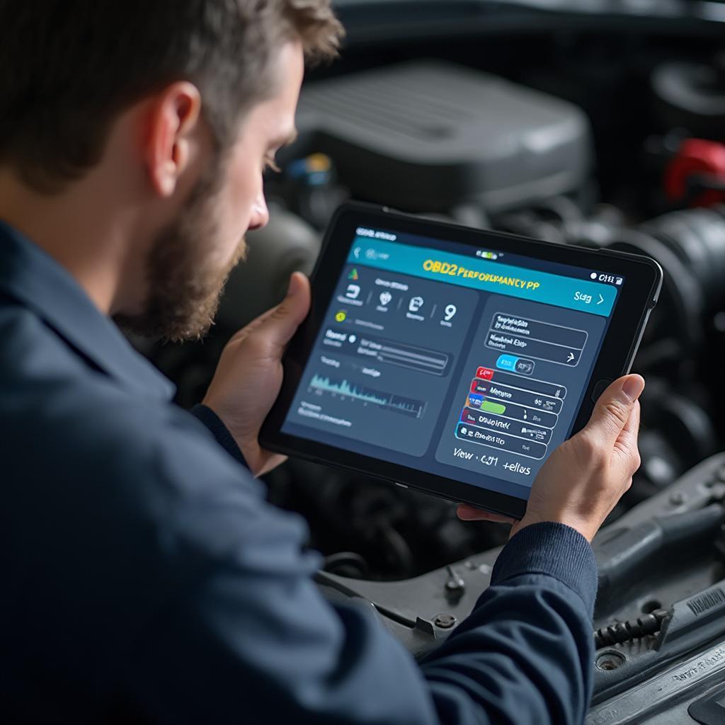 Mechanic Using OBD2 Performance App