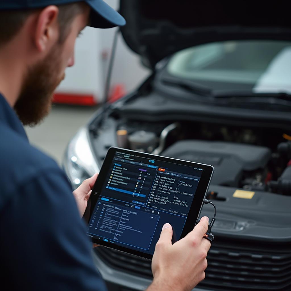 Mechanic Using an OBD2-BT Scanner