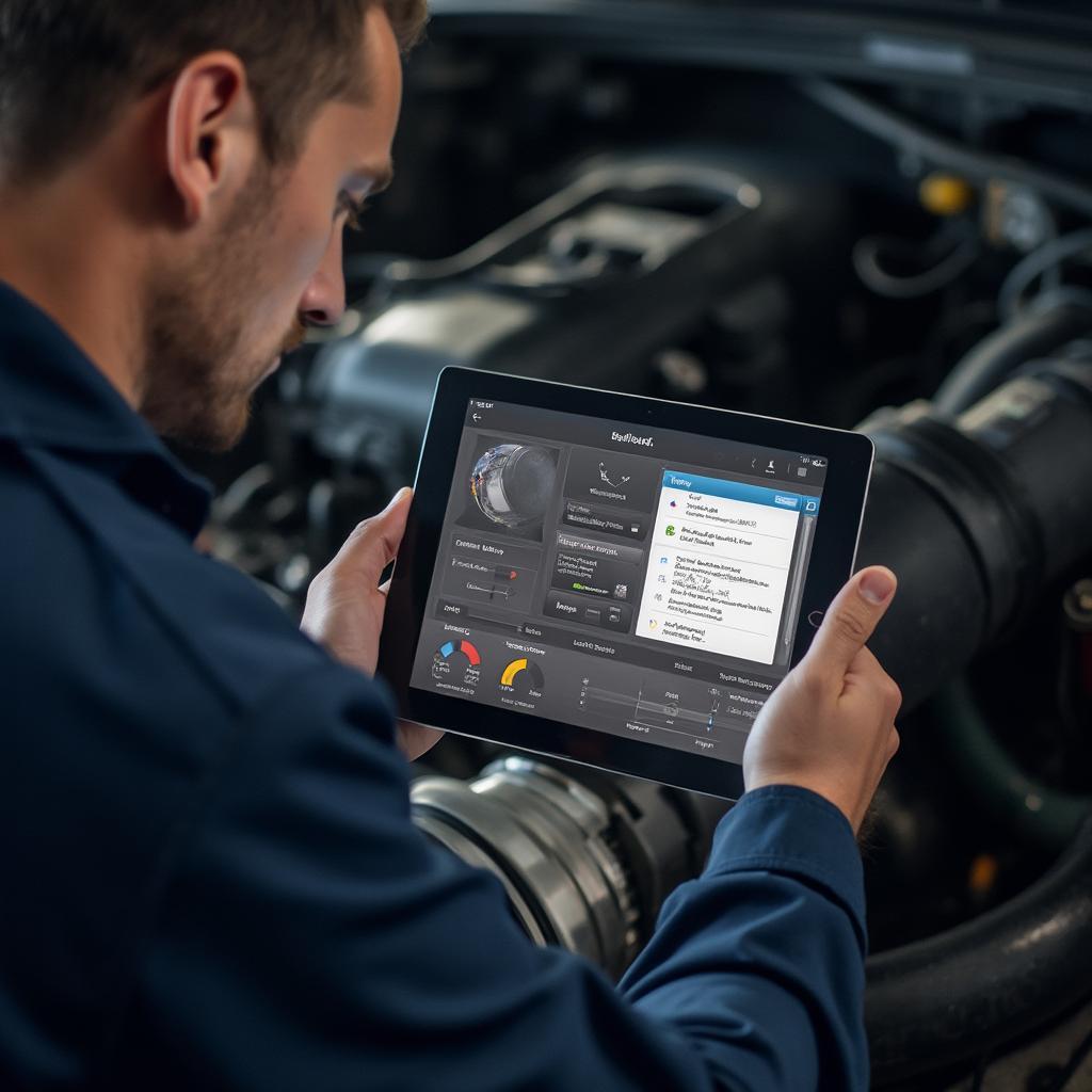 Mechanic Using OBD2 DPF Regeneration App