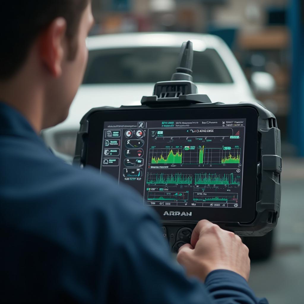 Mechanic Using OBD2 Enhanced Scanner