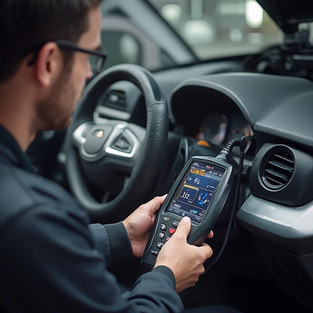 Mechanic Using OBD2 Meter Blitz