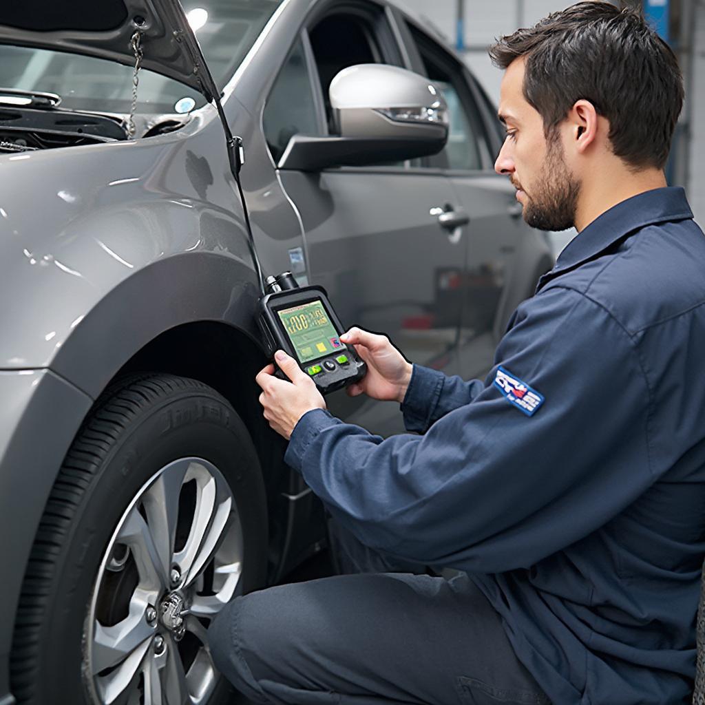 Mechanic Using OBD2 Mileage Correction Tool