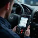 Mechanic Using OBD2 Mode 6 Scanner for Preventative Maintenance