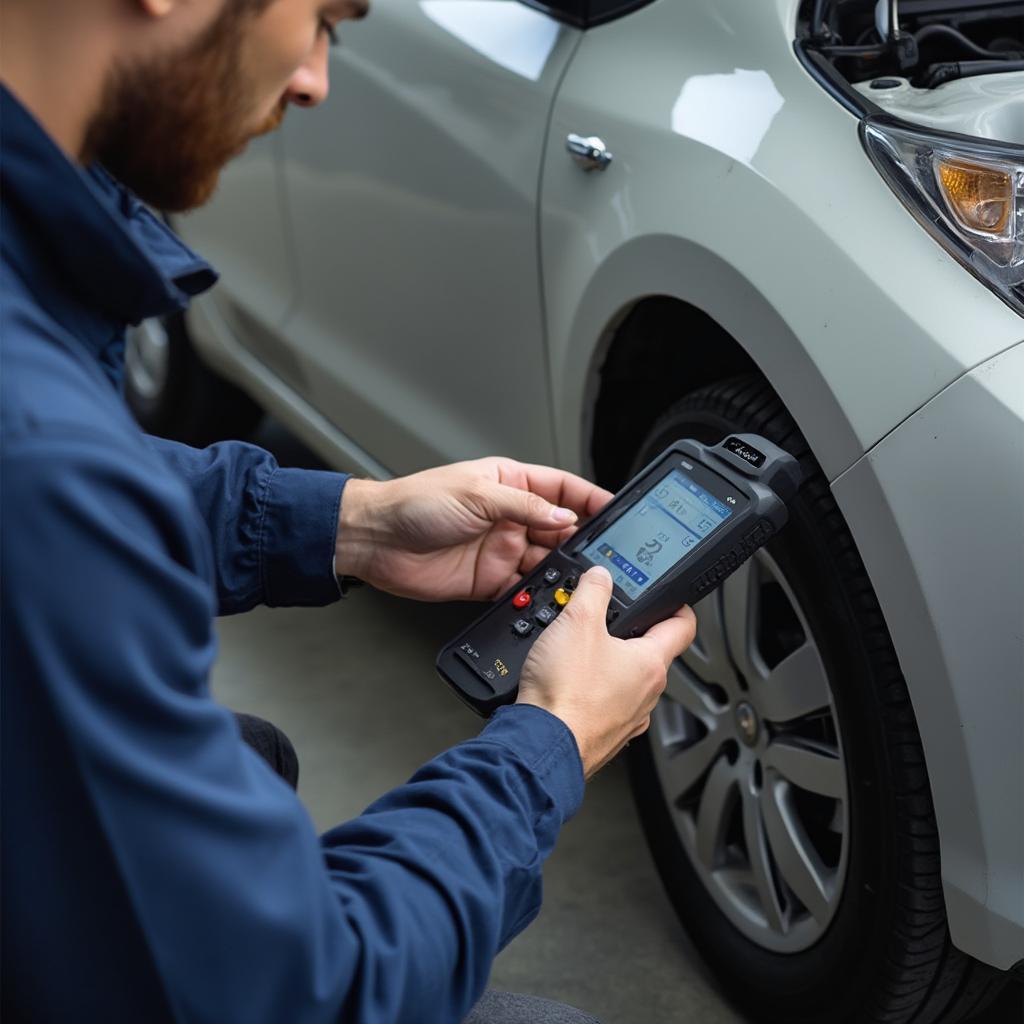 Mechanic Performing a Pre-Purchase Inspection Using an OBD2 Reader