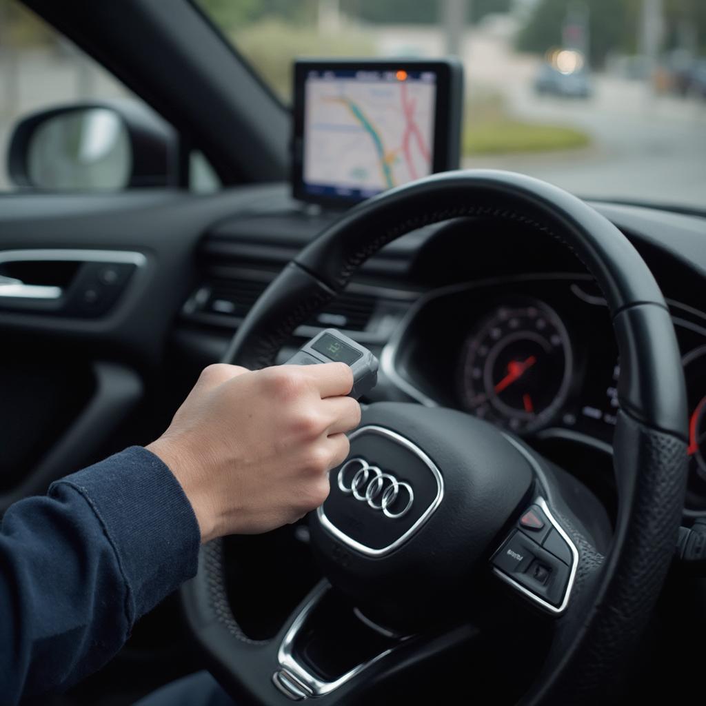 Mechanic Using an OBD2 Reader on an Audi