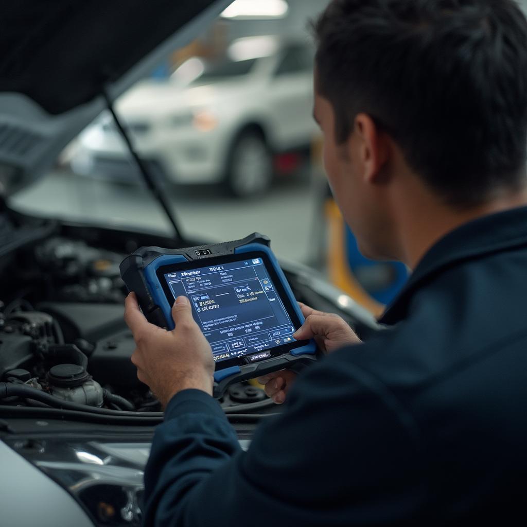 Mechanic Using OBD2 Scan Tool