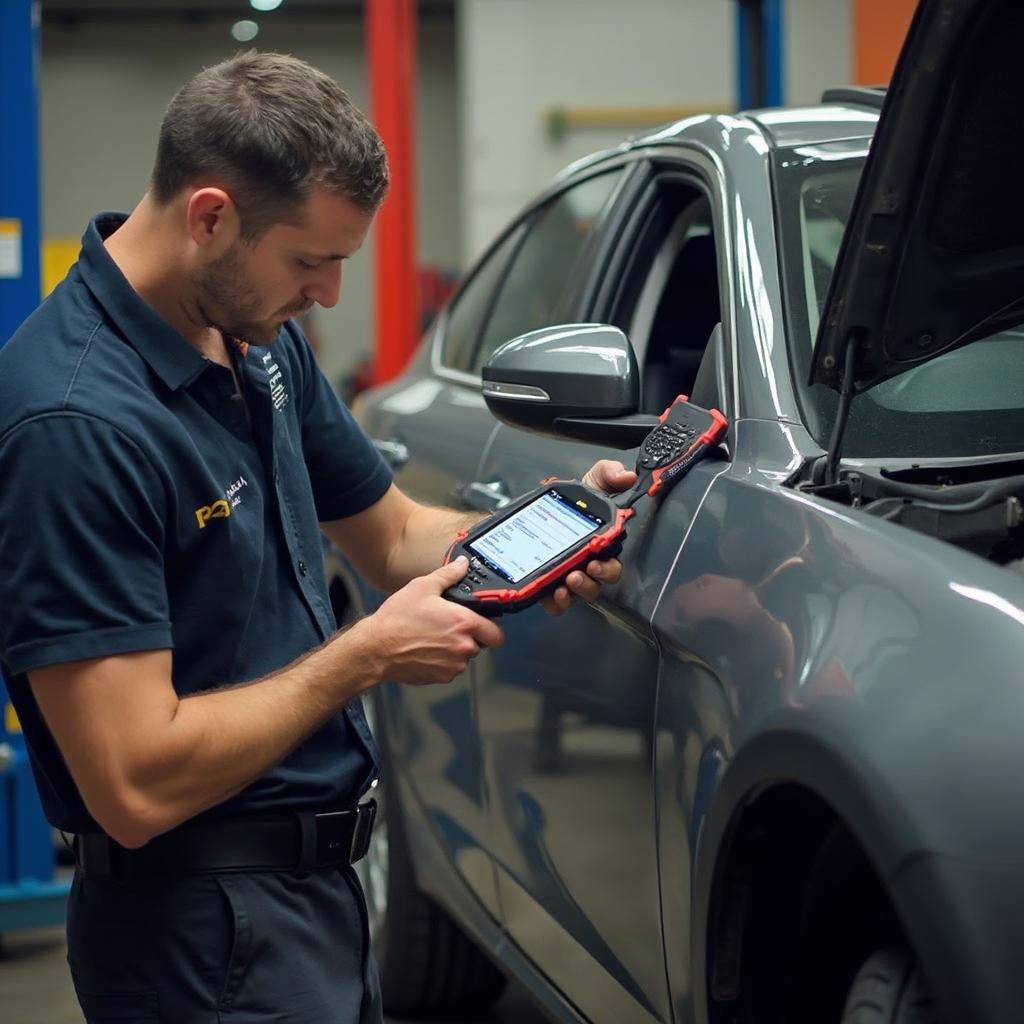 Mechanic Using an OBD2 Scanner in 2015